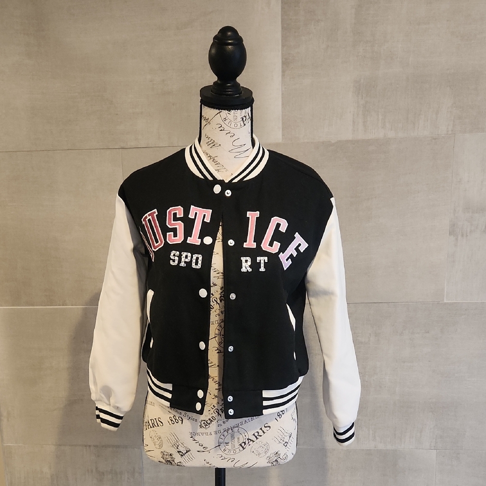 Justice Kids Varsity Jacket - Black, White, and Pink